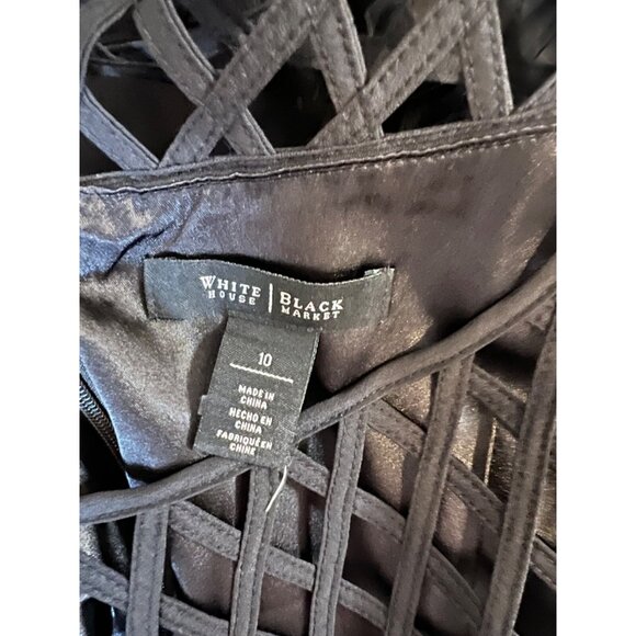 WHBM Shift Dress 10 Black Career Church Washable 3/4 Long Sleeve Lattice Trim - Picture 8 of 10